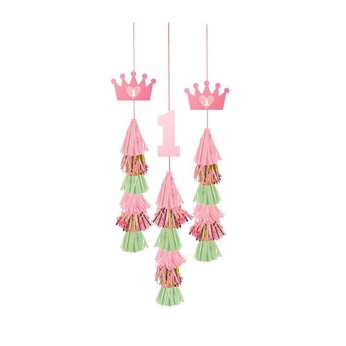 1st Birthday Girl Dangle Tassel Decorations 3 Pack