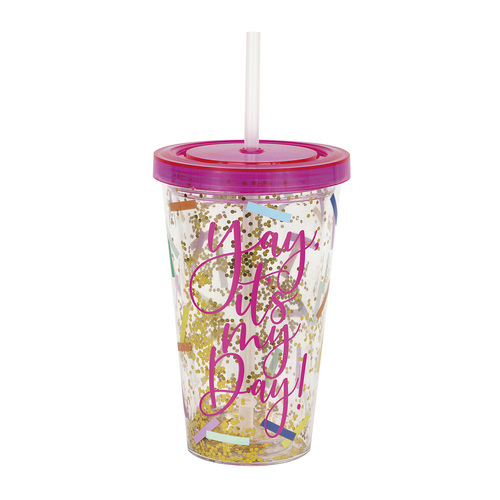 Pink Sprinkles "Yay It's My Day" Plastic Tumbler 473ml