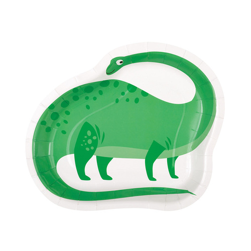 Green Dinosaur Shaped Paper Plates 21cm 8 Pack