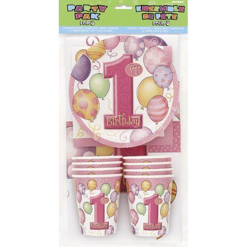 1st Balloons Pink Party pk For 8