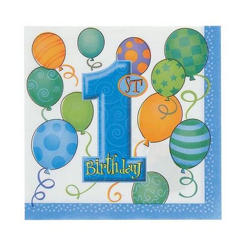 1st Balloons Blue Luncheon Napkins 2ply 16 Pack