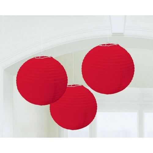 Round Paper Lanterns - Apple Red 3 Pack