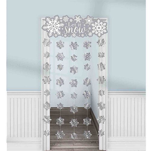 Doorway Curtain Let it Snow White & Silver