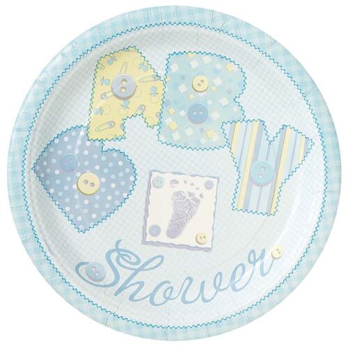 Baby Blue Stitching Paper Plates 18cm 8 Pack