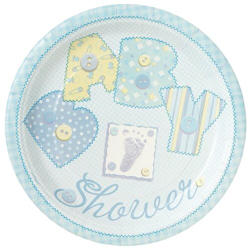 Baby Blue stitching Paper Plates 23cm 8 Pack