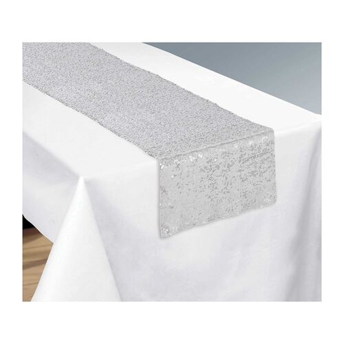 Table Runner Silver Sequin