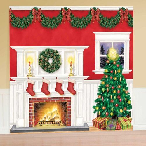 Christmas Tree & Fireplace Scene Setters Giant Wall Decorating Kit