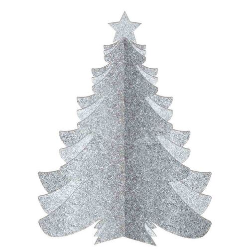 Christmas Tree 3D Decoration Silver MDF Glittered