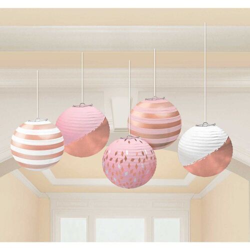 Rose Gold & Blush Mini Paper Lanterns Foil Hot Stamped 5 Pack