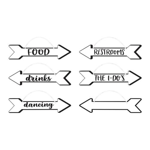 Wedding Directional Hanging Signs with Ribbon 6 Pack
