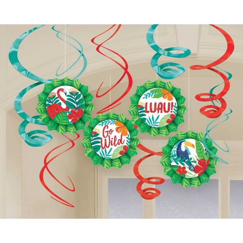Tropical Jungle Hanging Glittered Fans & Swirls Decorating Kit