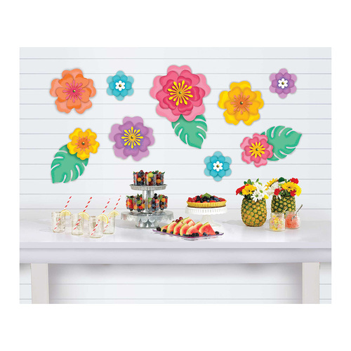 Summer Hibiscus Flowers Wall or Table Decorations 12 Pack