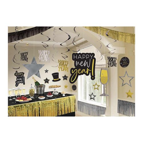 Happy New Year Giant Room Decorating Kit Black, Silver & Gold 28 Pack