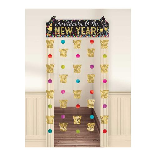 Countdown to the New Year Door Curtain Colourful Confetti & Gold Hot Stamped