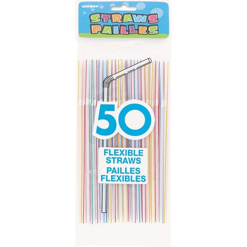 50 Flexi straws - striped
