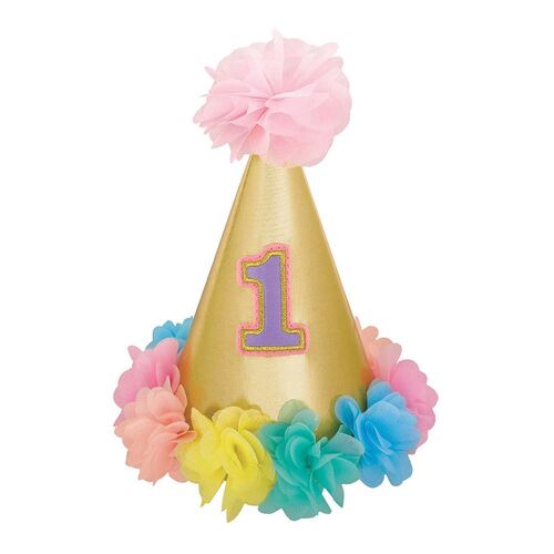 1st Birthday Girl Deluxe Glittered Cone Hat