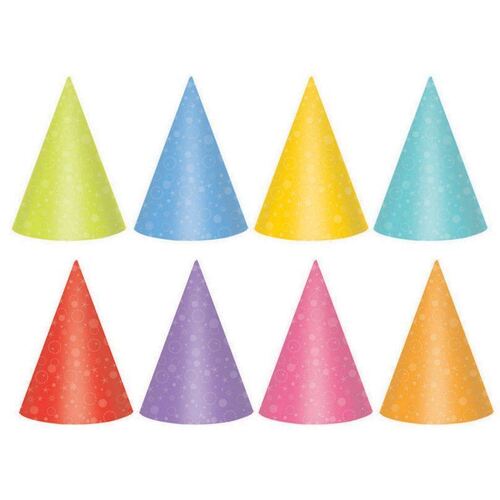 Party Cone Hats 17cm Brights 24 Packs