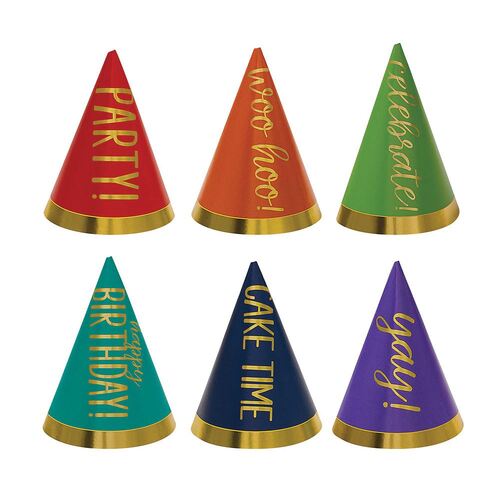 Party Mini Cone Hats Foil Rainbow Colours 12 Pack