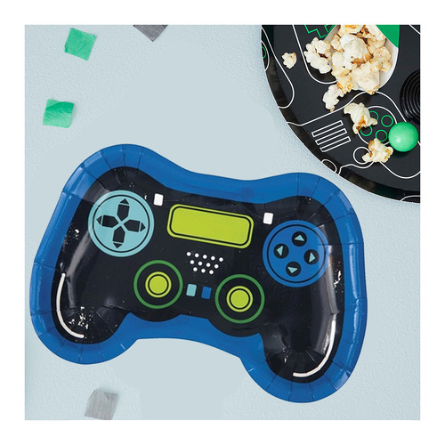 Gamer Birthday Controller Shaped Paper Plates 23cm 8 Pack