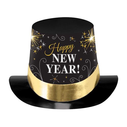 Happy New Year Top Hat Black, Silver & Gold