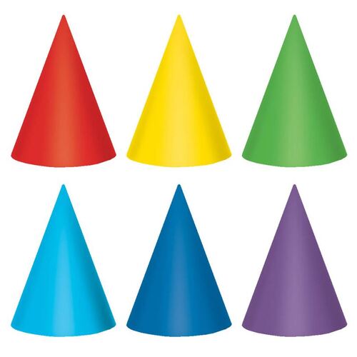 Party Cone Hats Primary 17cm 12 Packs