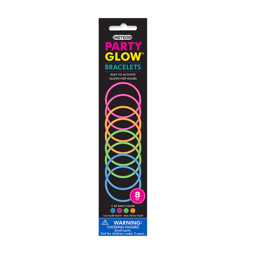Glow Bracelets Assorted Colours 8 Pack