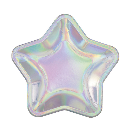 Galaxy Iridescent Foil Stamped Star Shaped Paper Plates 18cm 8 Pack