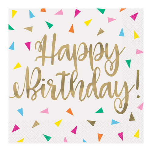 Bright Triangle Birthday Foil Stamped Luncheon Napkins 2ply 16 Pack