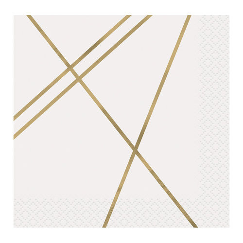 Modern Gold Geometric Foil Stamped Beverage Napkins Napkins 2ply 25cm X 25cm 16 Pack