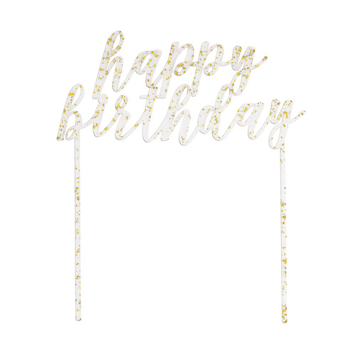 Gold Fleck Acrylic "Happy Birthday" Cake Topper