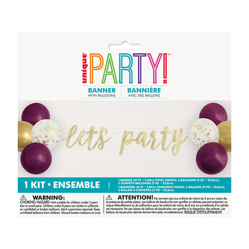 Let's Party Foil Script Banner With Latex Balloons