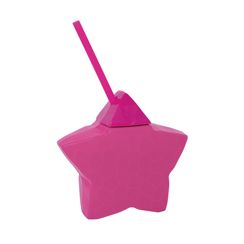 Pink Star Shaped Reusable Cup With Straw 590ml 