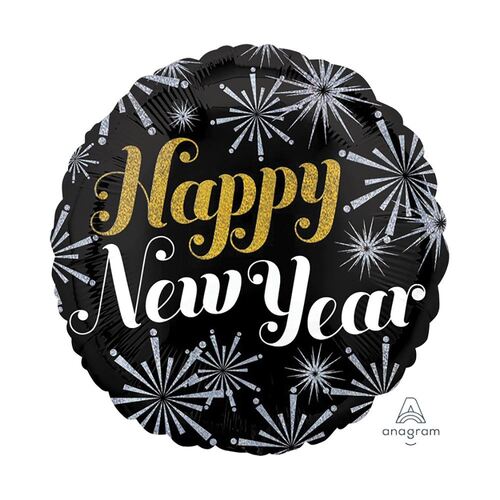 45cm Standard Holographic Happy New Year Pizazz Foil Balloon 