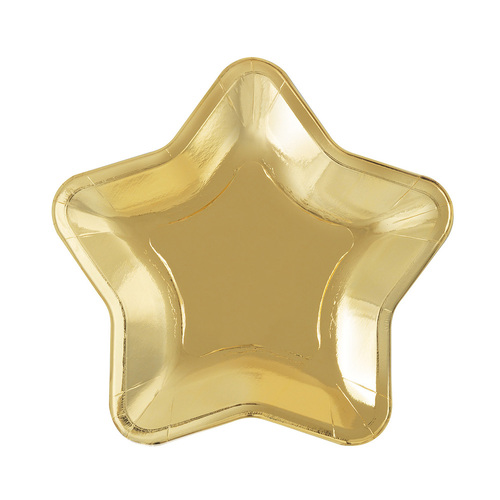 Modern Gold Foil Stamped Star Shaped Paper Plates 18cm 8 Pack