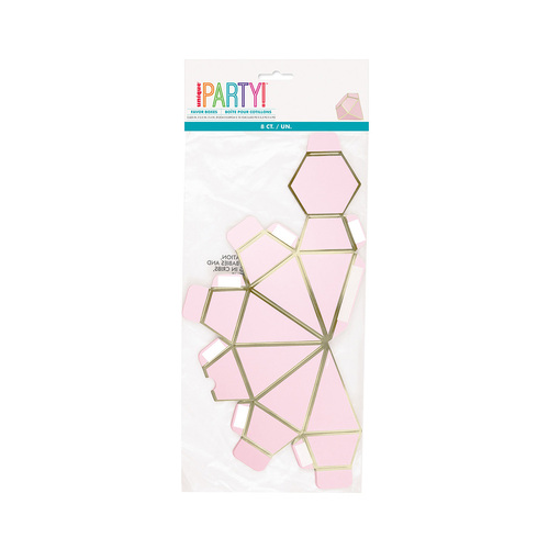 Pink And Gold Foil Stamped Diamond Shape Favor Boxes 8 Pack