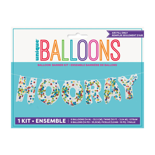 Hooray Clear Confetti Filled Foil Letter Balloon Kit