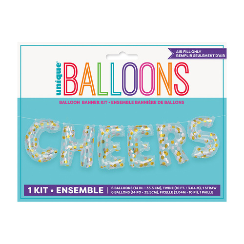 "Cheers" Clear Confetti Filled Foil Letter Balloon Kit