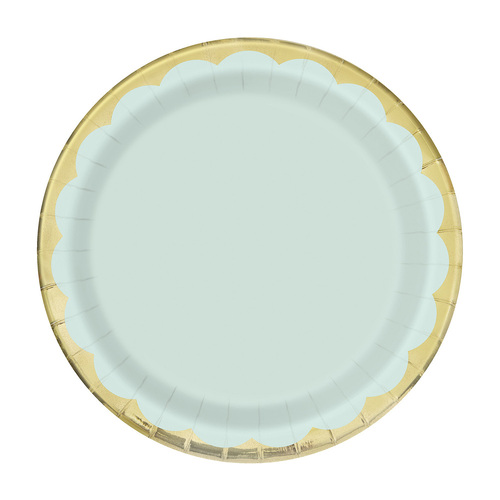 Light Blue With Gold Foil Stamped Paper Plates 23cm 6 Pack