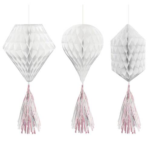 Mini Honeycomb Hanging Decorations White & Iridescent 3 Pack