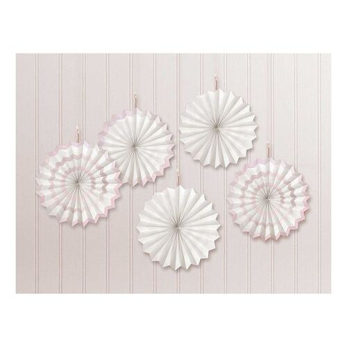 Mini Paper Fans White Hot-Stamped Hanging Decorations 5 Pack