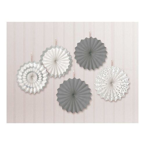 Mini Paper Fans Silver Hot-Stamped Hanging Decorations 5 Pack