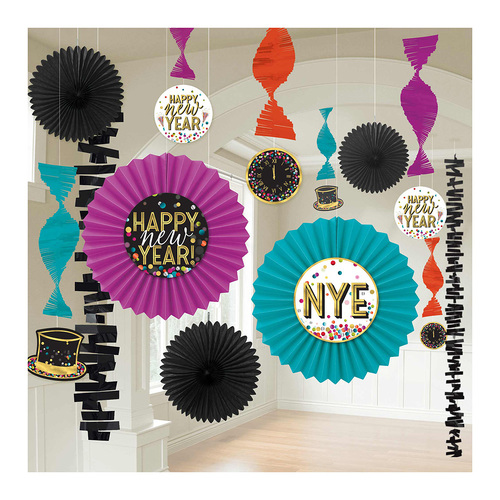 Happy New Year Colourful Confetti Paper Fan Decorating Kit
