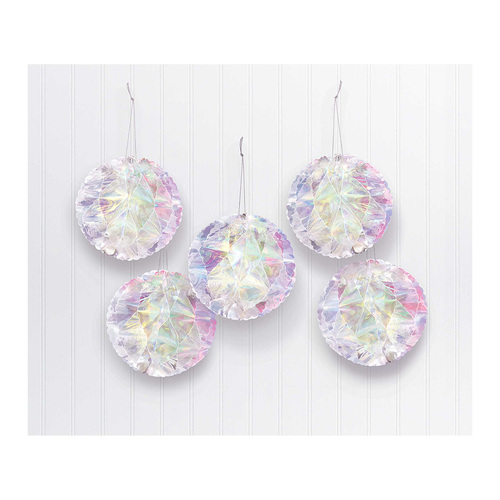 Luminous Birthday Iridescent Foil Honeycomb Balls Hanging Decorations 5 Pack