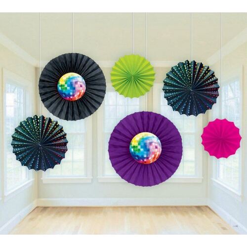 Disco Fever Paper Fan Decorations 6 Pack