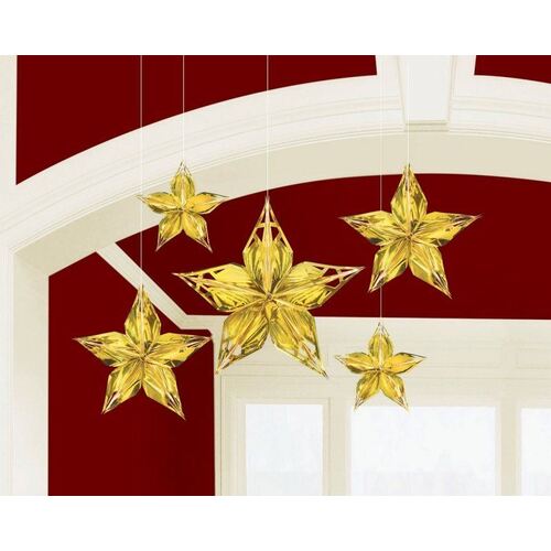 Glitz & Glam Metallic Gold Stars Hanging Decorations 5 Pack
