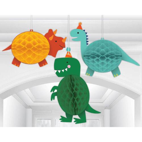 Dino-Mite Party Dinosaur Honeycomb Hanging Decorations 3 Pack