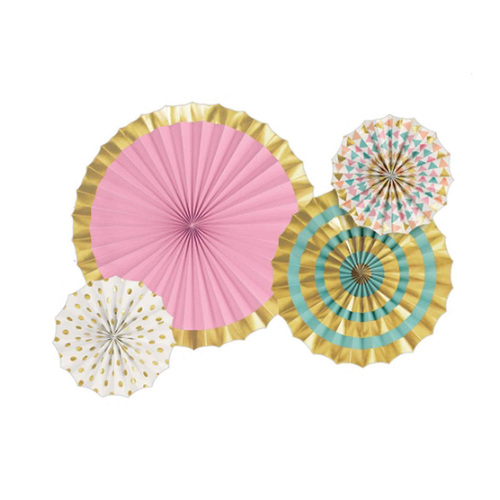 Pastel Fan Hanging Decorations Foil Hot Stamped 4 Pack