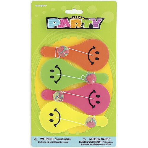 Smiley Paddle Balls 4 Pack