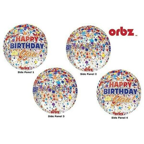 Shape Orbz Happy Birthday To You! Clear Confetti (38cm x 40cm Balloon)
