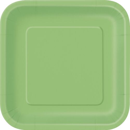 Lime Green Square Paper Plates 22cm 14 Pack